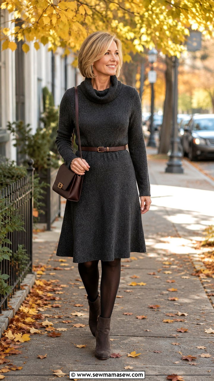 Knit Dress And Ankle Boots Over 50 Outfit - 30 Outfit ideas for women over 50 school drop off