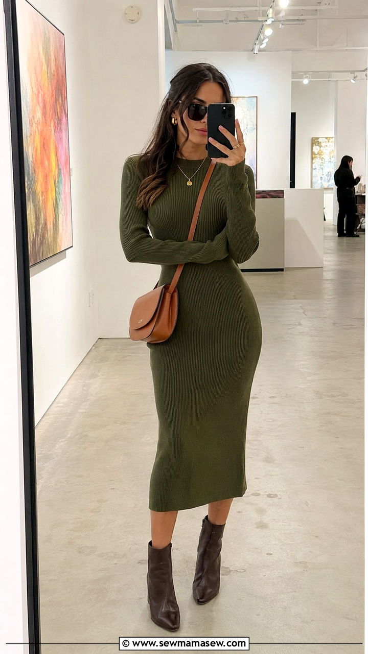 Knit Dress Ankle Boots Crossbody Bag - 30 NYC brunch outfit ideas