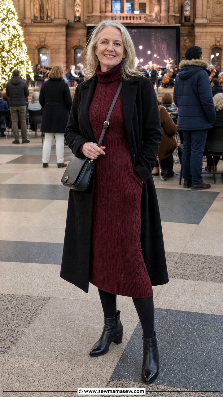 Knit Dress With Ankle Boots Concert Style - 30 Concert outfit ideas for women over 50
