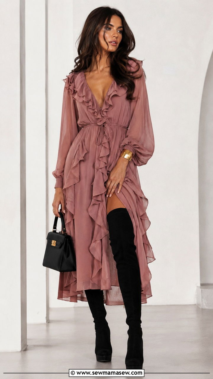 Knit Dress With Fringe Details And Cowboy Boots - 20 Boho outfit ideas Chloe runway style