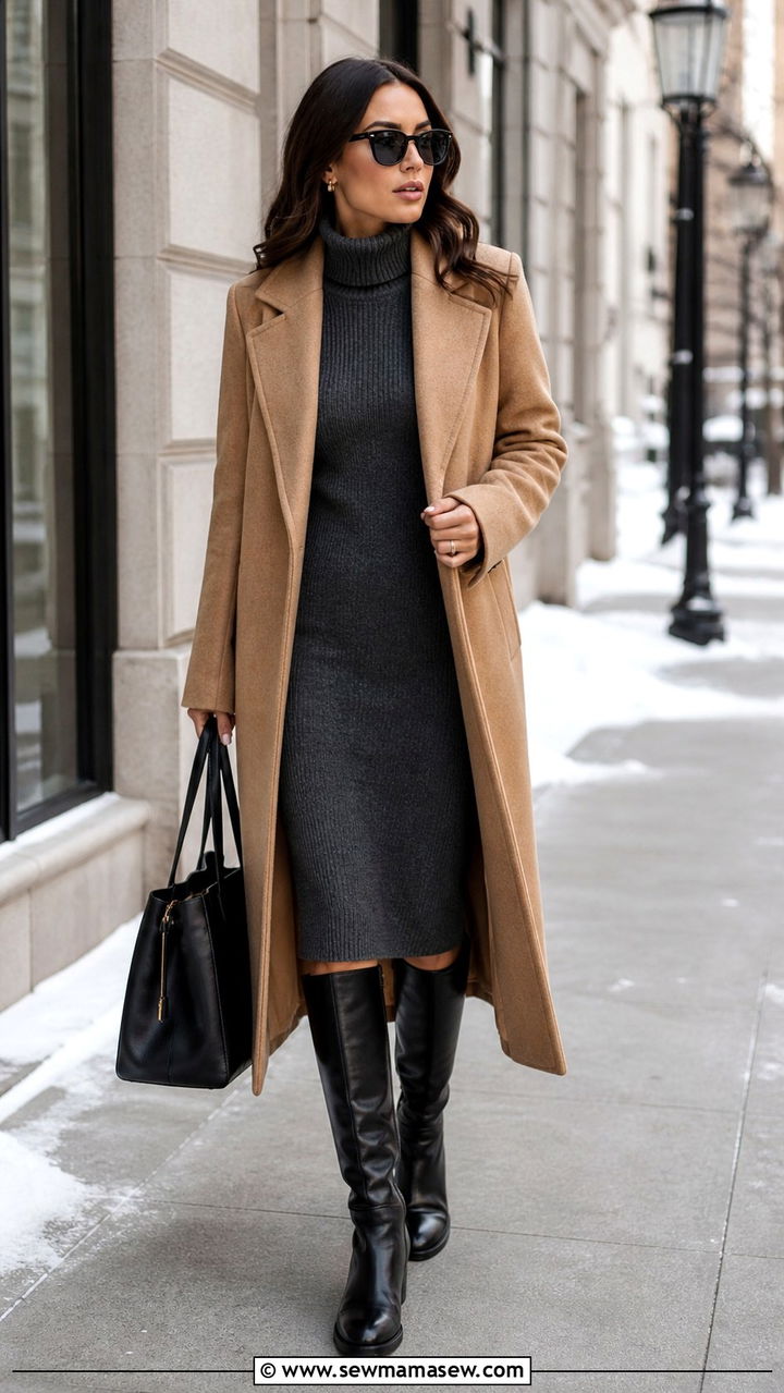 Knit Dress With Knee High Boots Outfit - 40 dress outfits