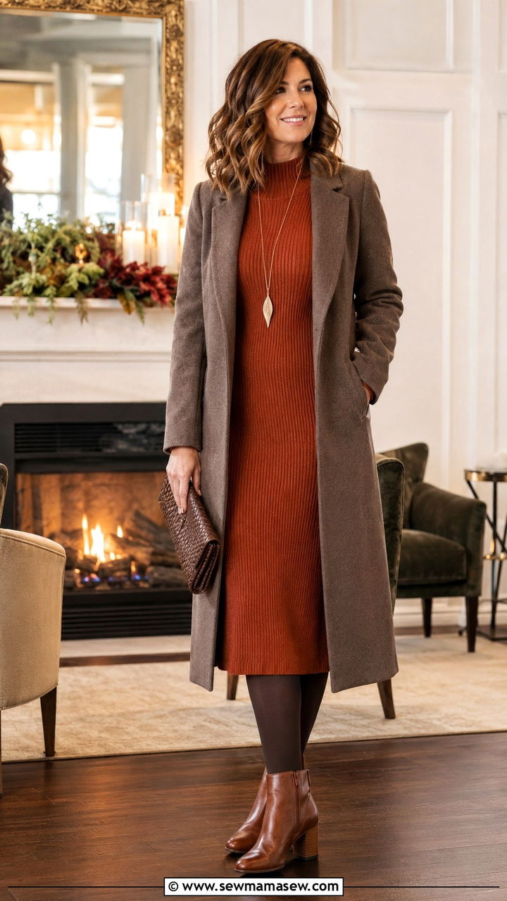 Knit Dress With Leather Ankle Boots - 25 Retirement party outfit ideas