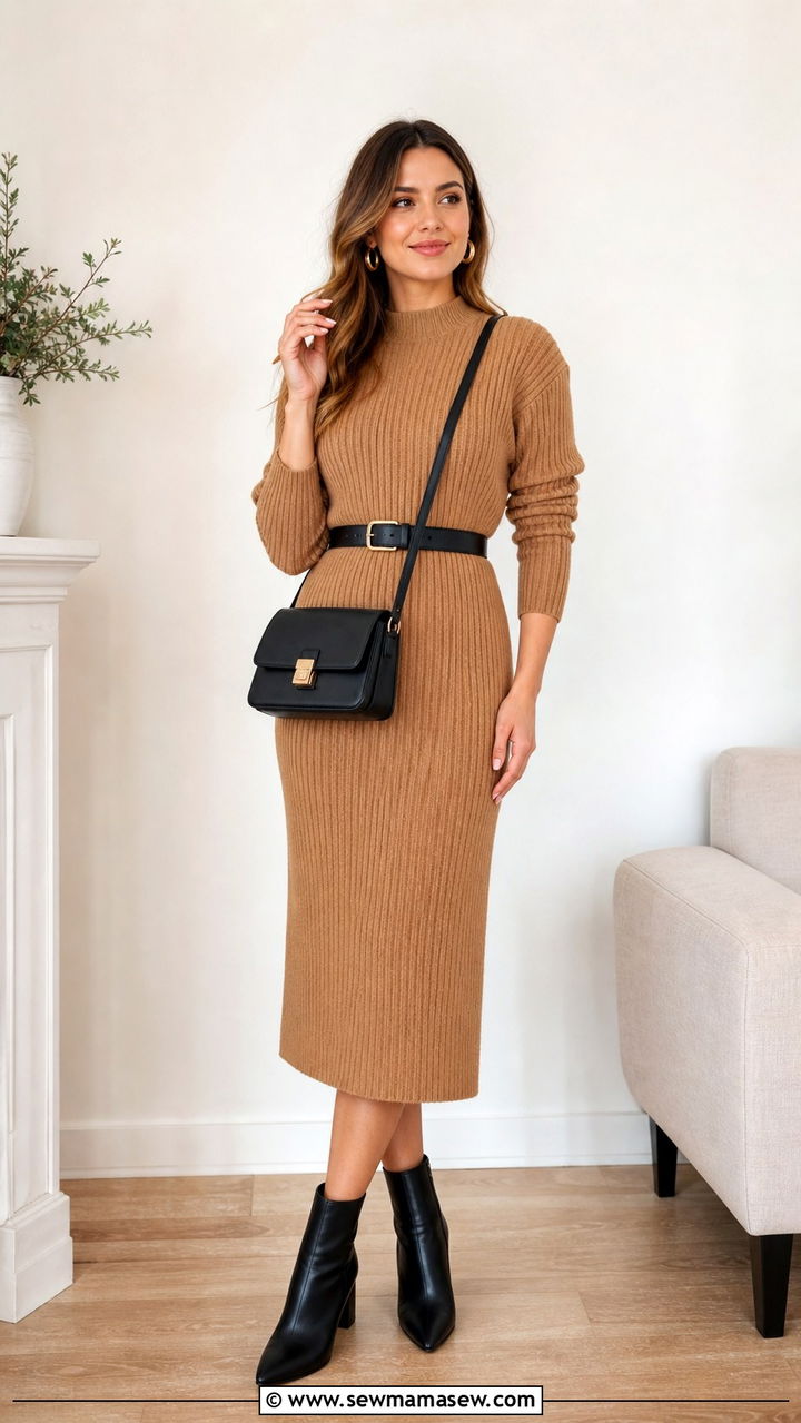Knit Dress and Ankle Boots - 40 weekend outfit ideas for women