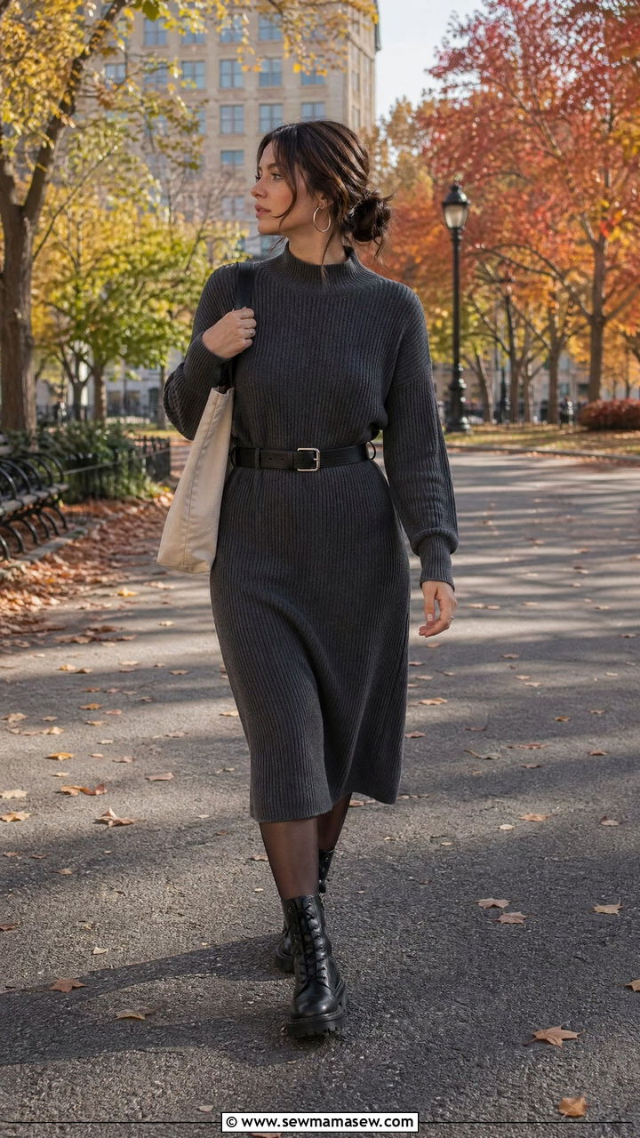 Knit Dress and Combat Boots Outfit - 35 Downtown girl outfit ideas