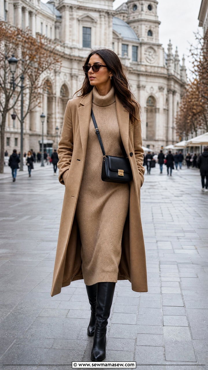 Knit Dress and Knee High Boots - 30 classy Europe travel outfits