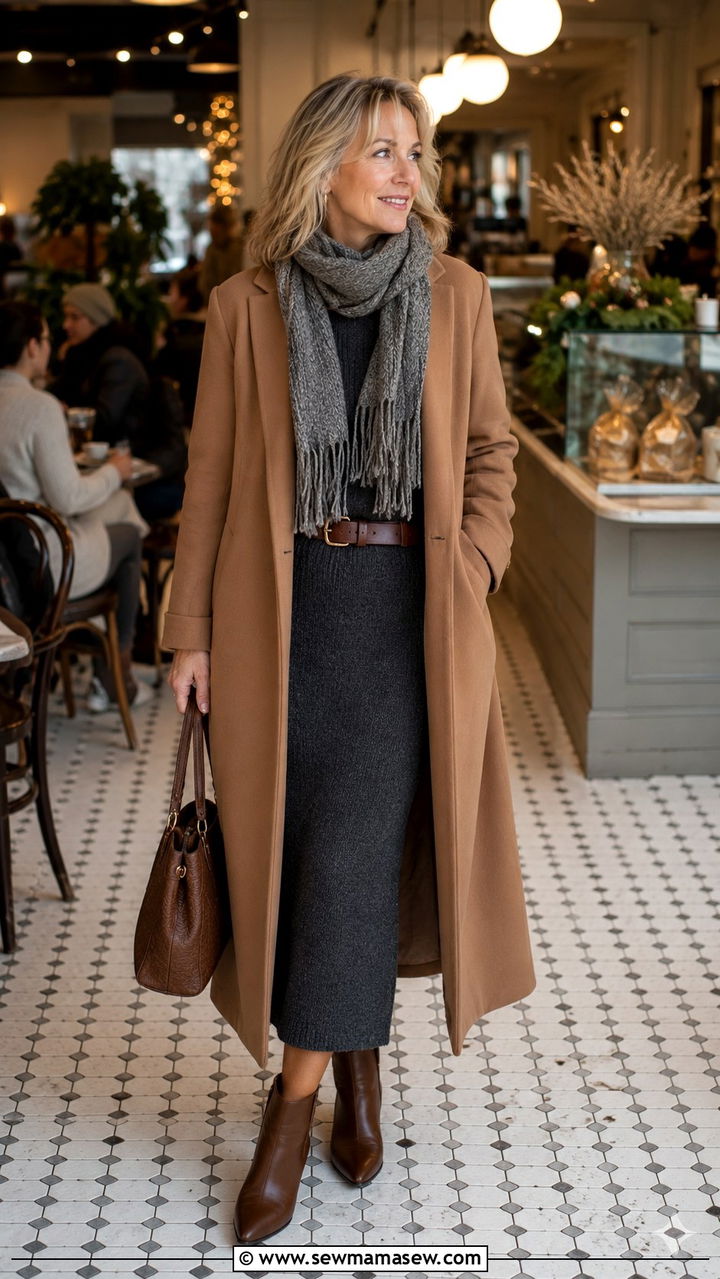 Knit Dress with Ankle Boots - 25 What to wear to brunch over 50