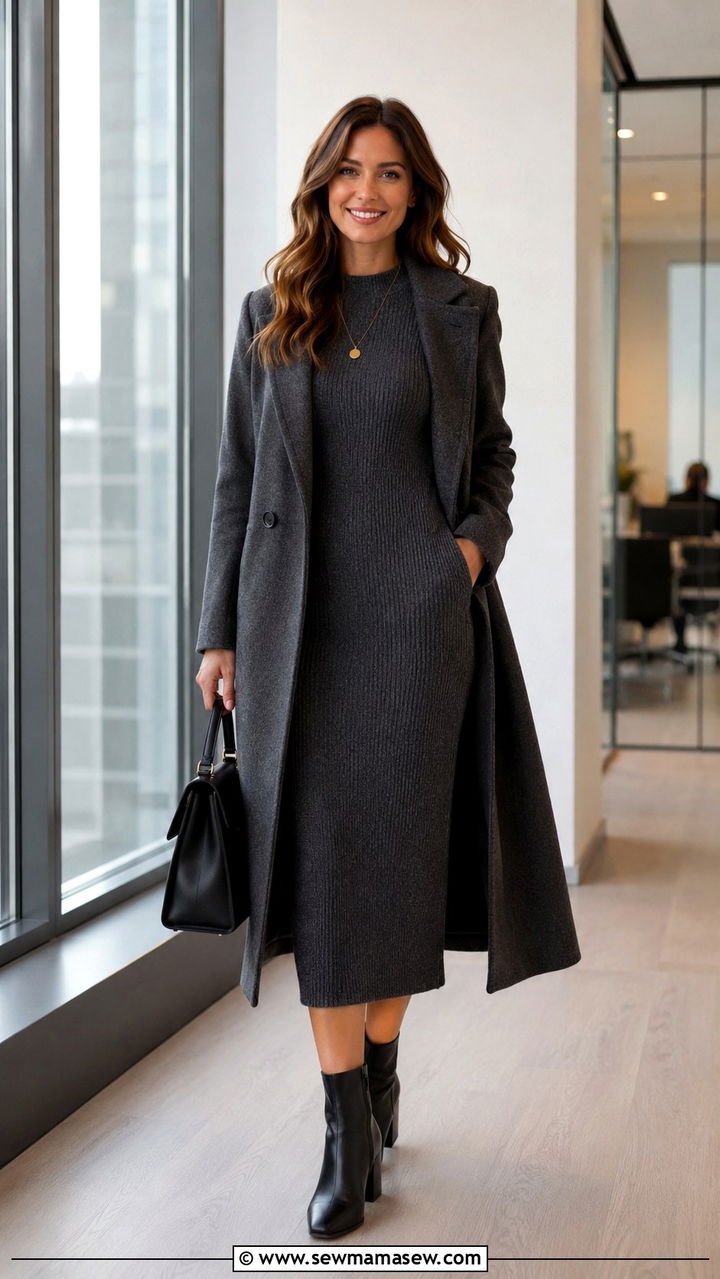 Knit Dress with Ankle Boots Office Outfit - 25 Paralegal outfit ideas