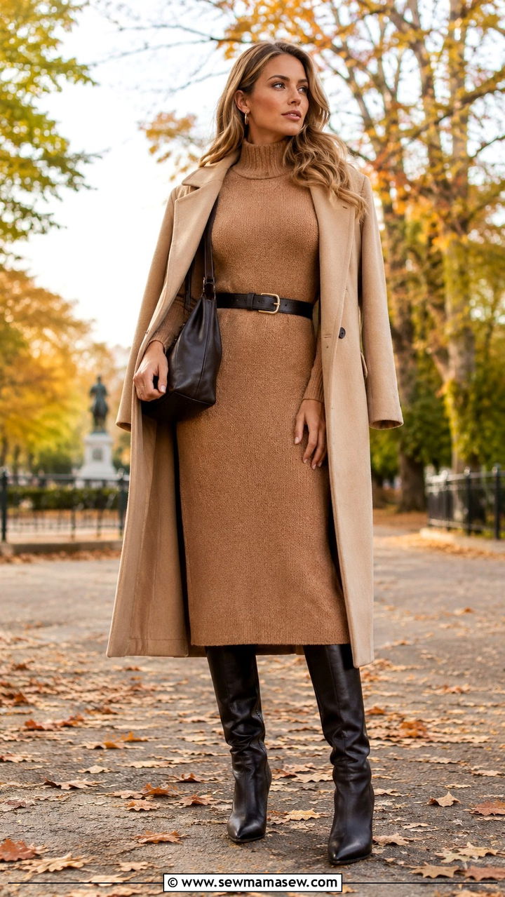 Knit Dress with Knee High Boots Fall - 25 Rich aunt outfit ideas