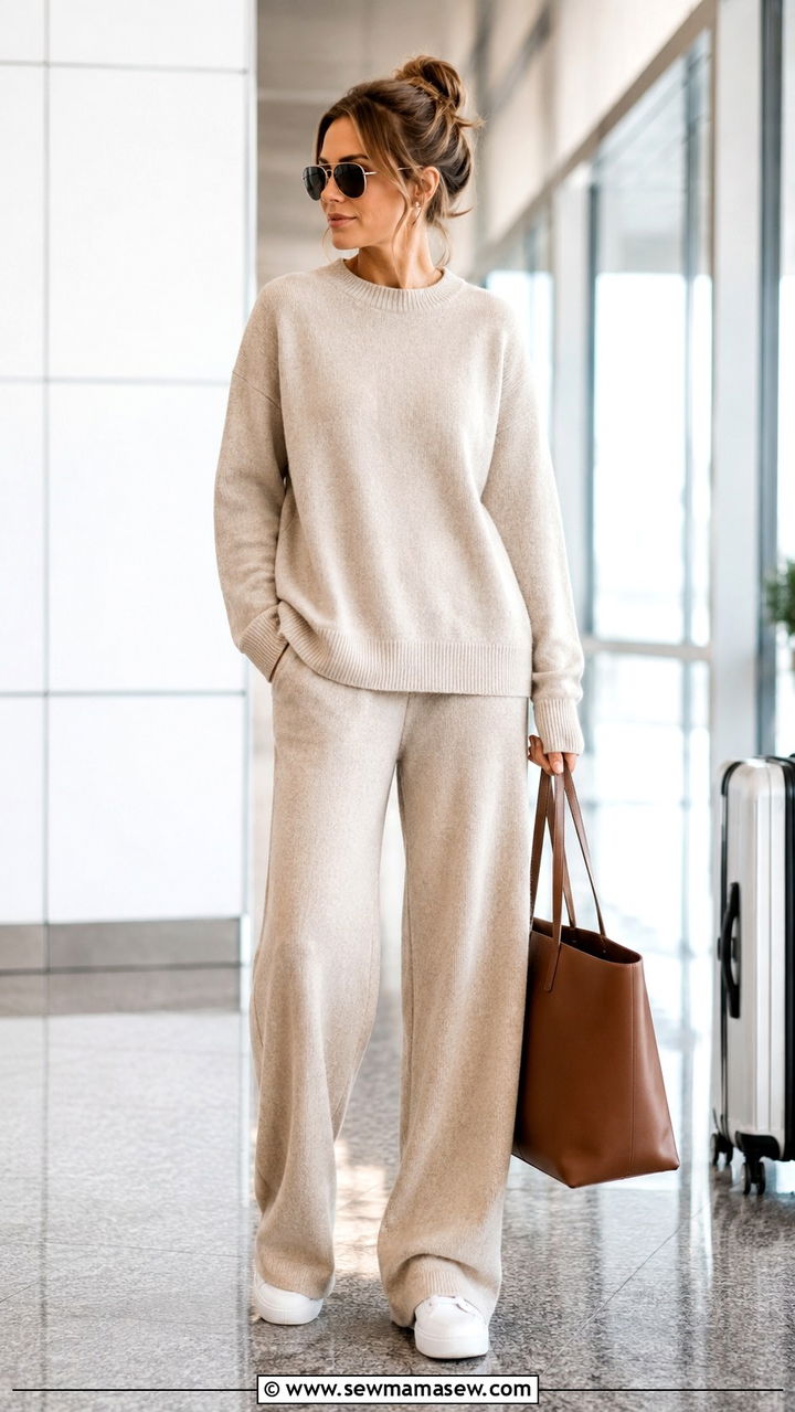 Knit Lounge Set with Oversized Tote and White Sneakers - 30 transitional street style outfits