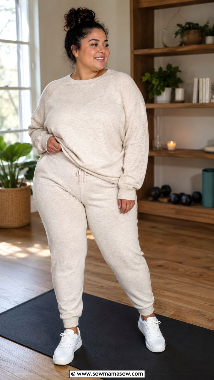 Knit Lounge Set with Sneakers - 30 Pilates outfit ideas plus size