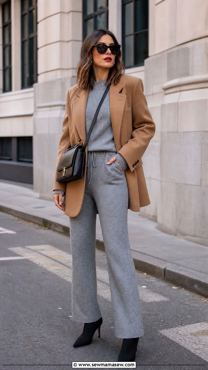 Knit Lounge Set with an Oversized Blazer - 25 Knit loungewear set outfit ideas
