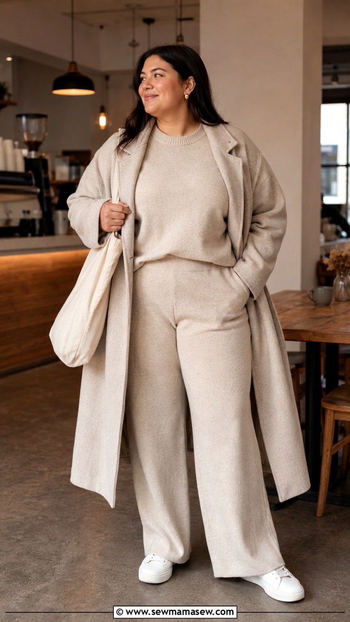 Knit Matching Co Ord Set With Sneakers Outfit - 30 Minimalist outfit ideas plus size