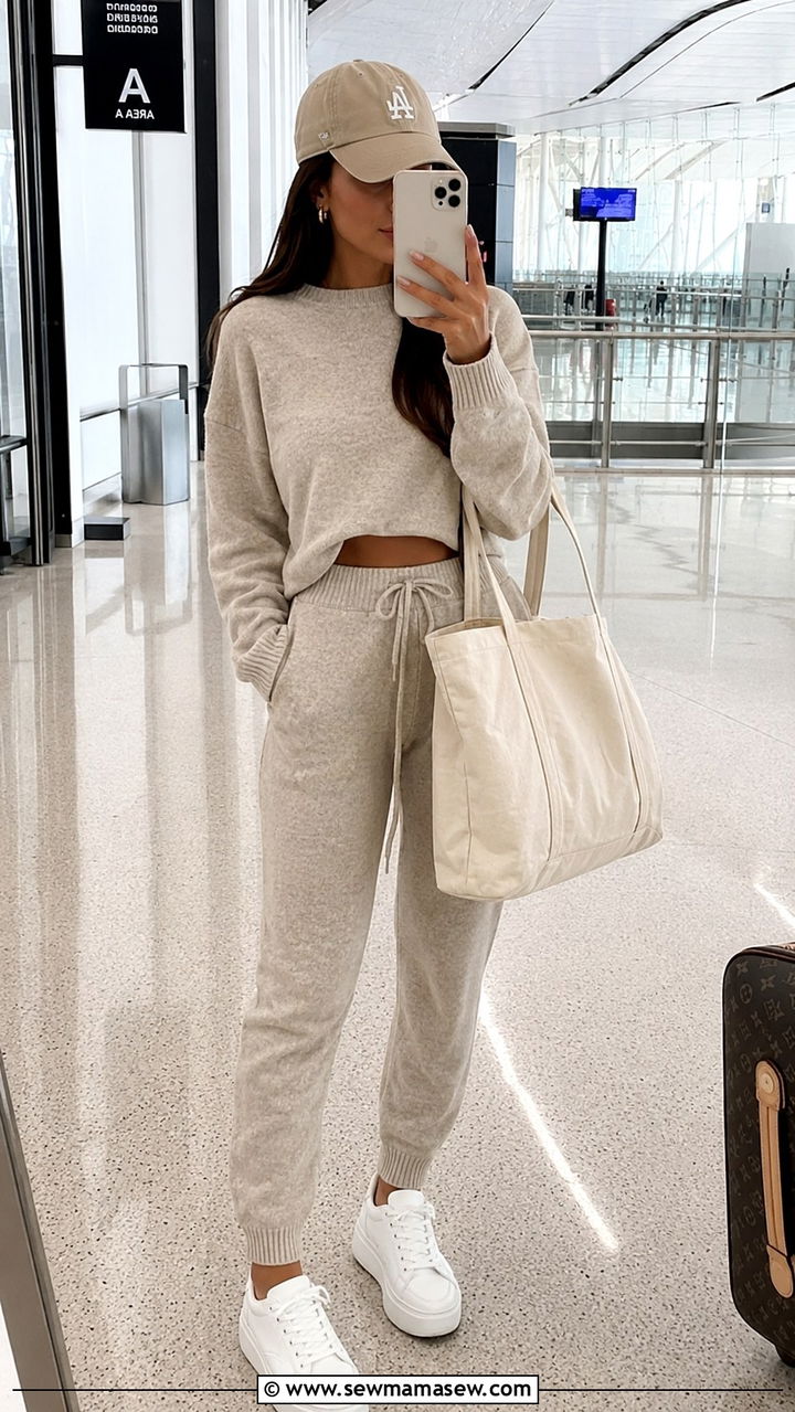 Knit Matching Lounge Set for Travel Day - 25 Vacation outfit ideas petite women