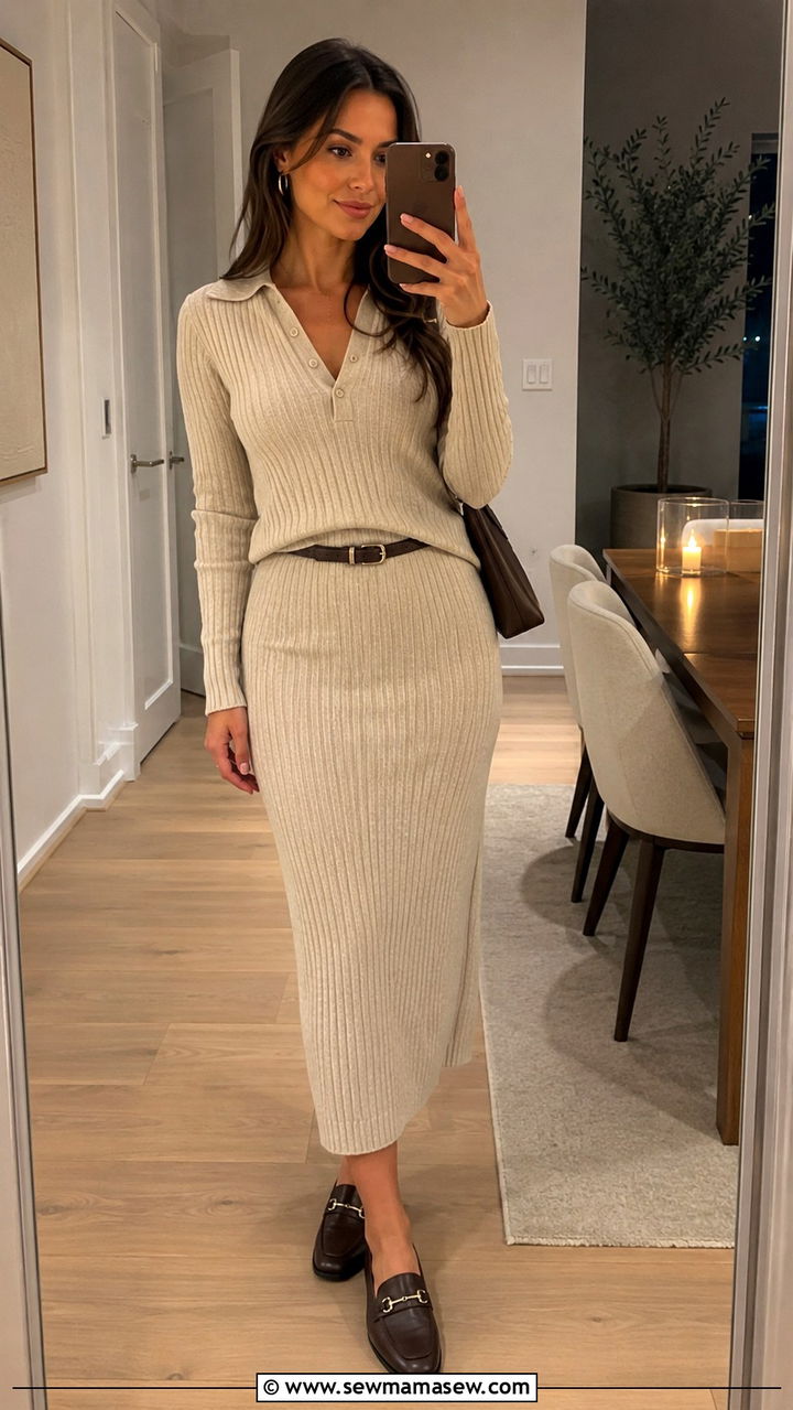 Knit Matching Set Dinner Outfit - 30 modest dinner outfit ideas