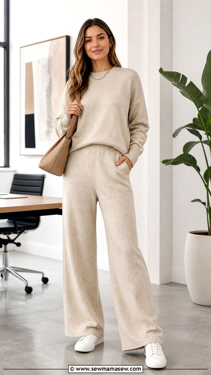 Knit Matching Set With Minimalist Sneakers - 40 Casual office outfit ideas
