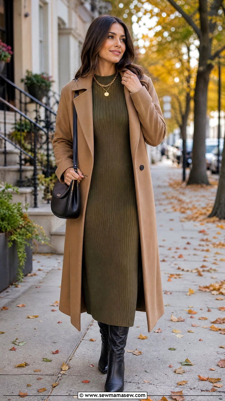 Knit Maxi Dress Brunch Outfit With Knee High Boots - 25 Brunch outfit ideas with a maxi dress
