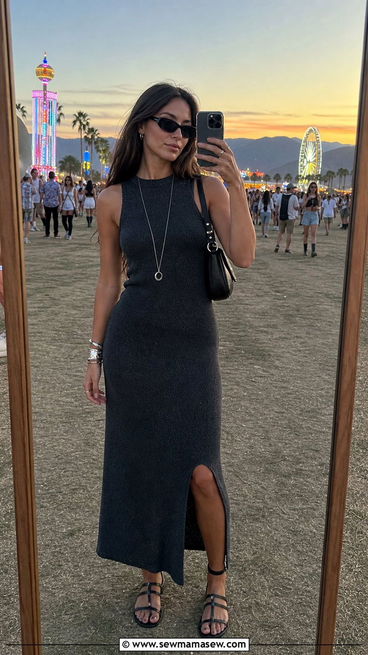 Knit Maxi Dress With A Side Slit - 35 casual festival outfits