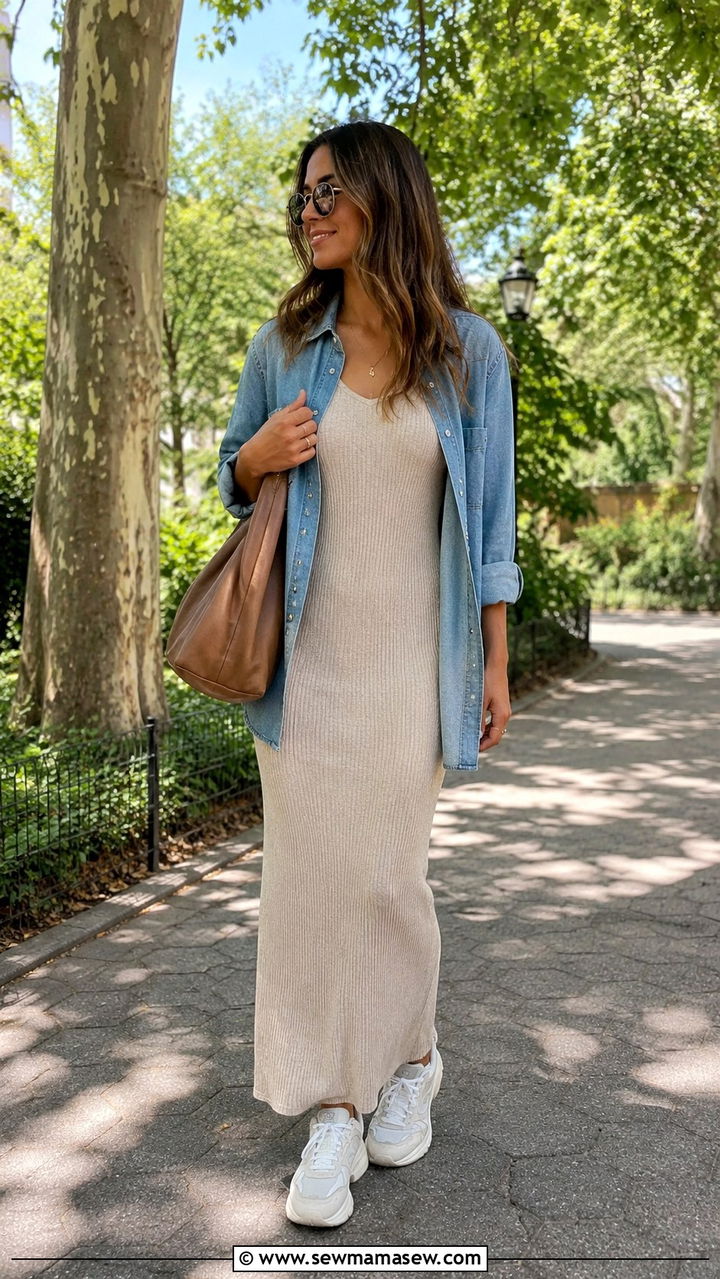Knit Maxi Dress With Sneakers - 30 How to style a maxi dress in spring