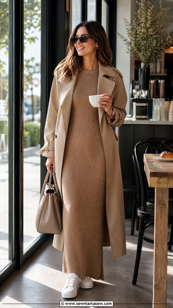 Knit Maxi Dress With White Trainers - 30 Maxi dress outfit ideas with sneakers