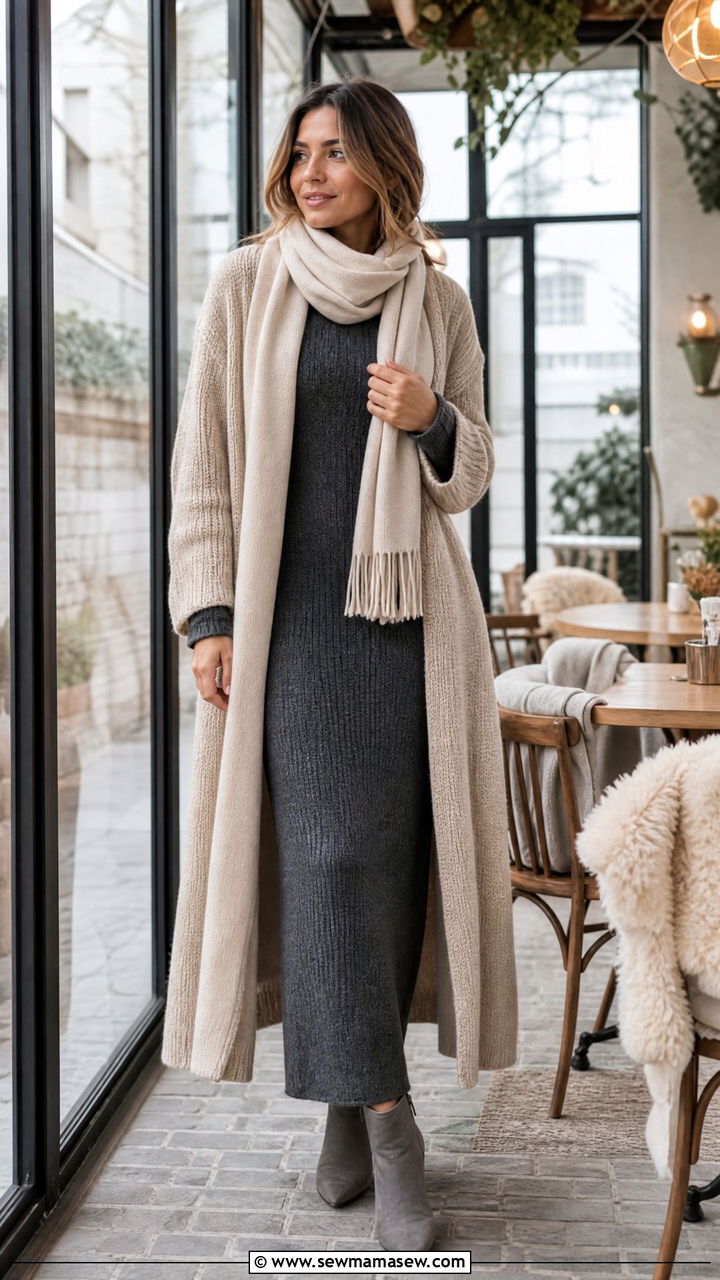 Knit Maxi Dress and Long Cardigan for Buenos Aires Winter Brunch - 25 Buenos Aires outfit ideas