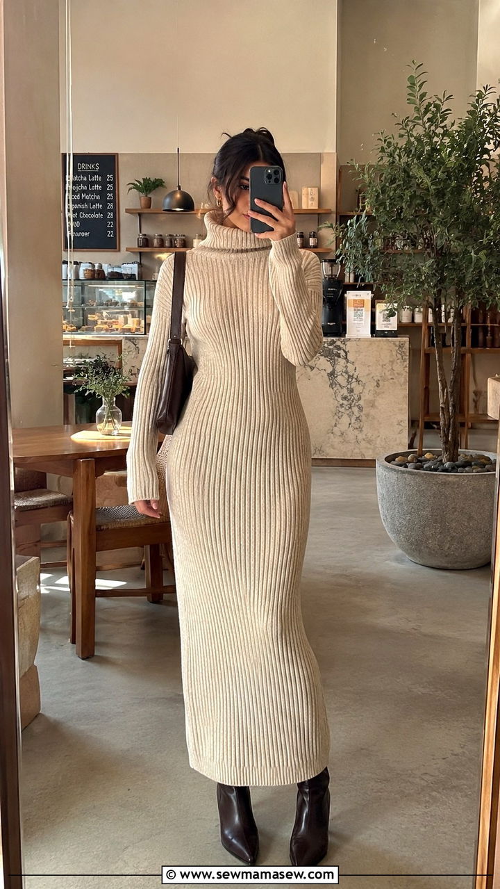 Knit Maxi Dress with Ankle Boots Dubai - 30 Dubai outfit ideas modest