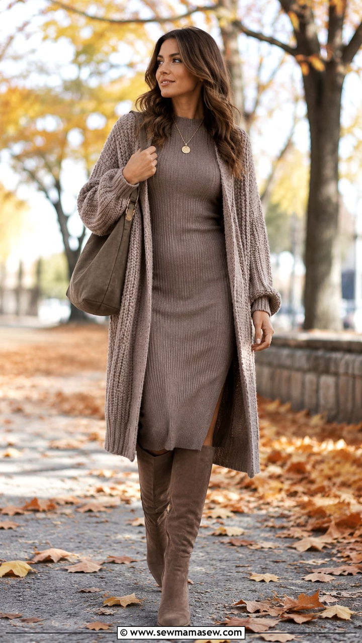 Knit Midi Dress And Cardigan Outfit For Skinny Legs - 25 Outfit ideas for skinny legs