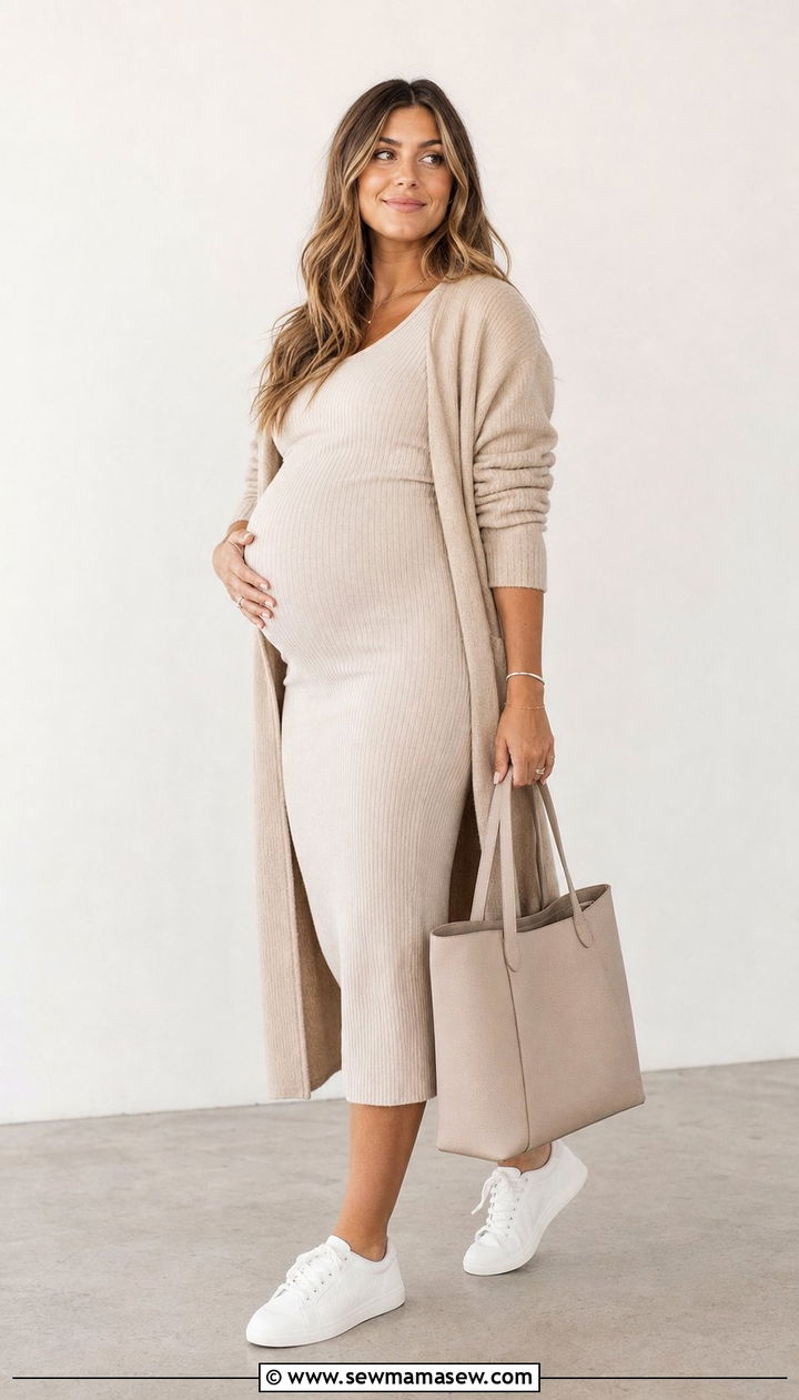 Knit Midi Dress Outfit - 25 Spring maternity outfit ideas
