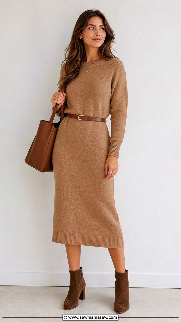Knit Midi Dress With Ankle Boots - 35 Modern business casual outfits