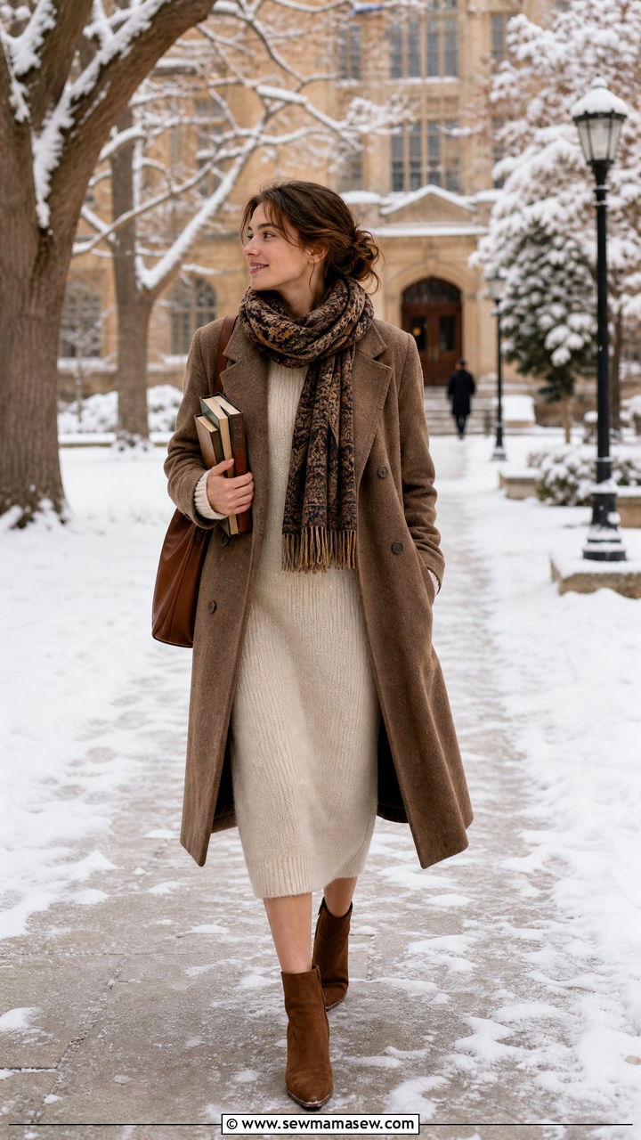 Knit Midi Dress With Ankle Boots - 35 librarian core outfits