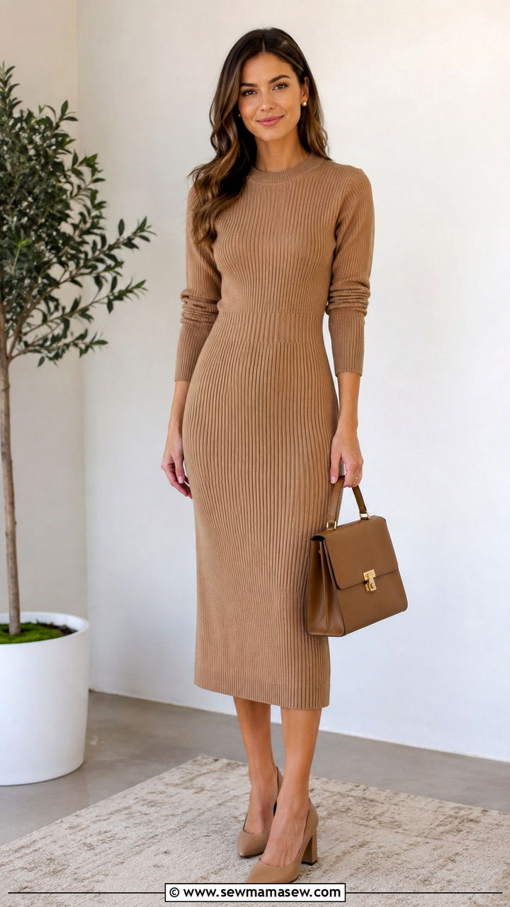 Knit Midi Dress With Block Heels - 30 casual job interview outfits