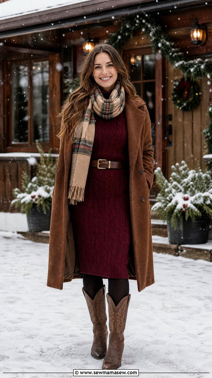 Knit Midi Dress With Cowboy Boots And Tights - 30 Midi dress with cowboy boots outfit ideas