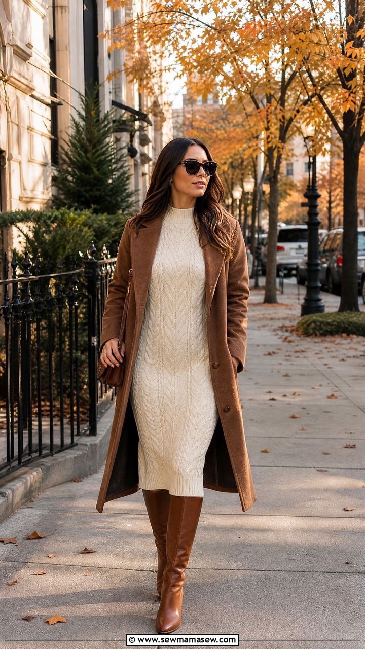Knit Midi Dress With Knee High Boots - 35 How to style a midi dress