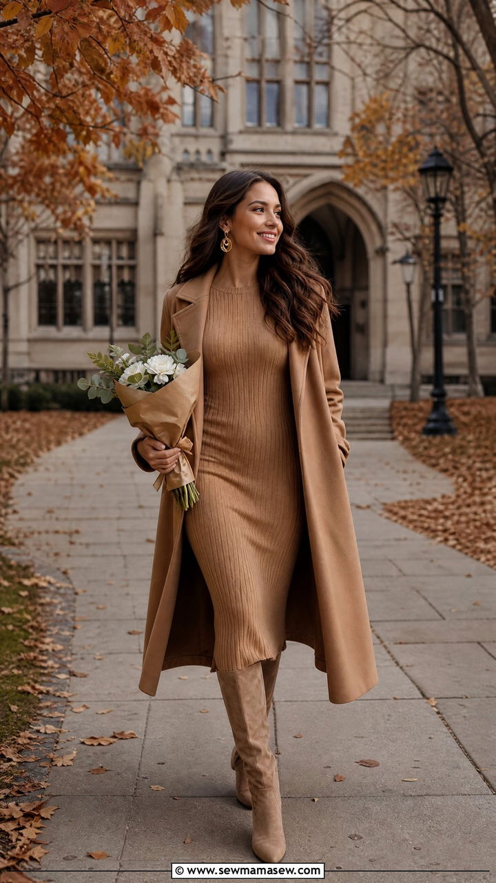 Knit Midi Dress With Knee High Boots - 25 Graduation photo outfit ideas