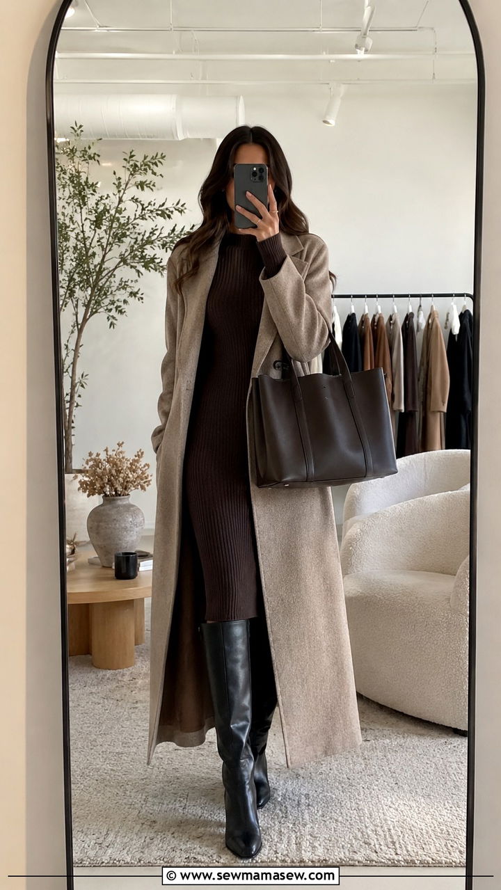 Knit Midi Dress With Knee High Boots Outfit - 25 Personal shopper outfit ideas