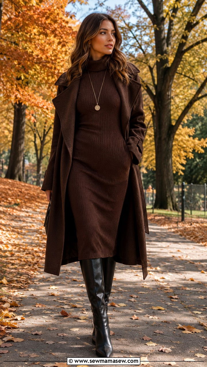 Knit Midi Dress With Knee High Leather Boots - 30 Trendy outfits for women over 40