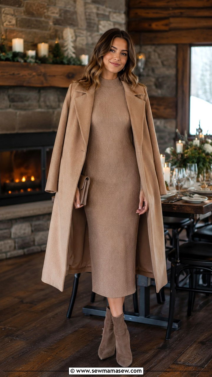 Knit Midi Dress with Ankle Boots - 30 Micro wedding guest outfits