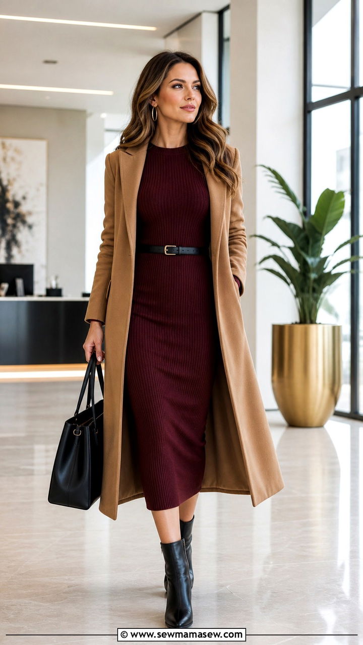 Knit Midi Dress with Ankle Boots Office Outfit - 40 office outfits for women