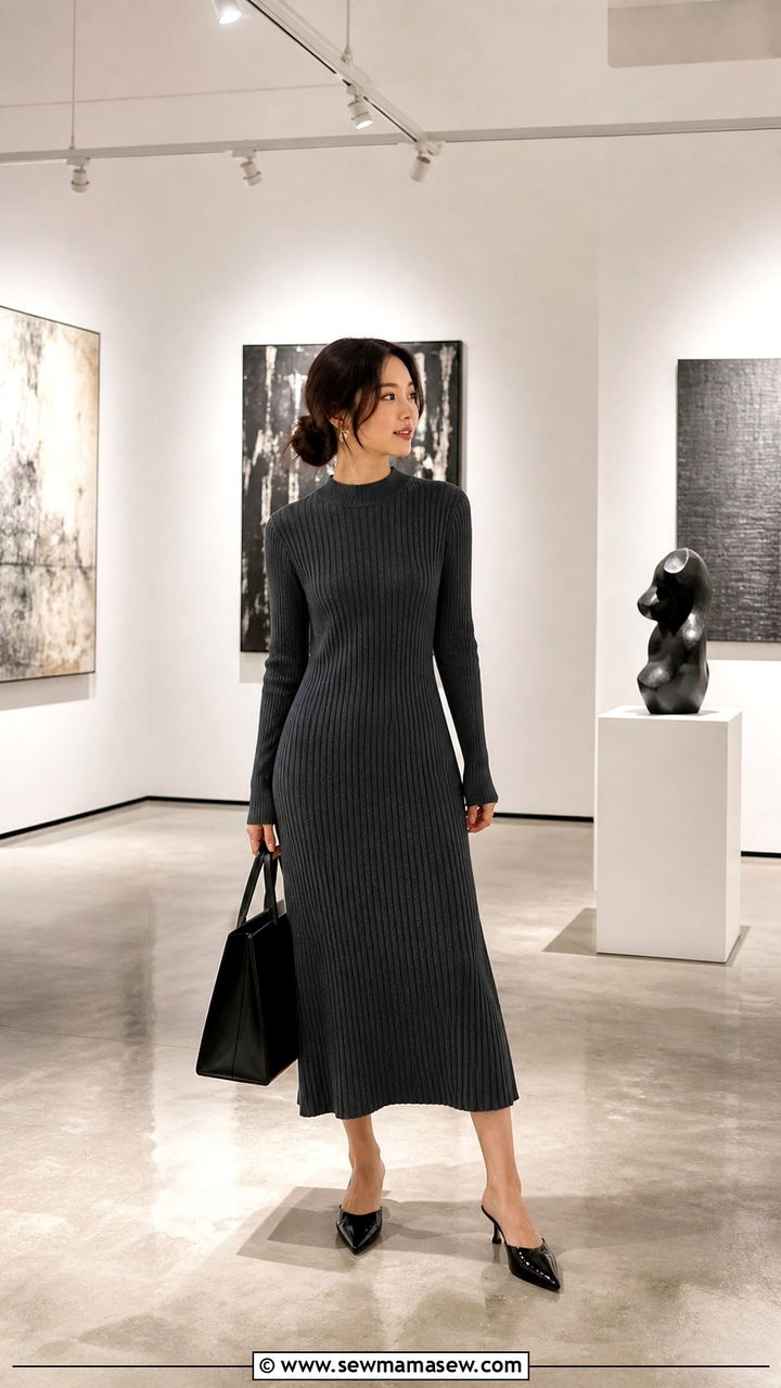 Knit Midi Dress with Mules for Sukhumvit Gallery Opening - 40 What to wear in Bangkok