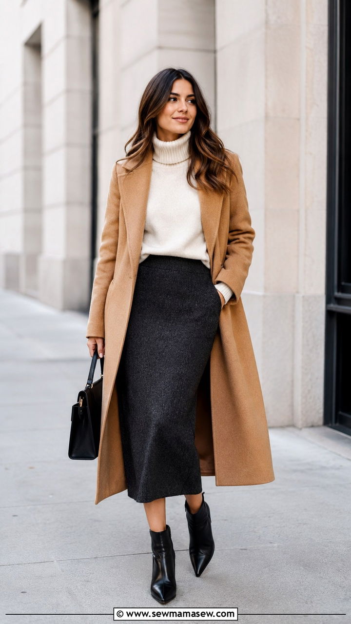 Knit Midi Skirt With Ankle Boots - 30 Midi skirt outfit ideas with boots