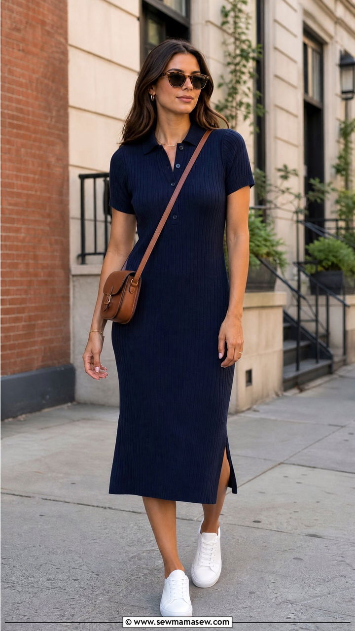 Knit Polo Dress with White Sneakers - 35 hot weather outfits 2026