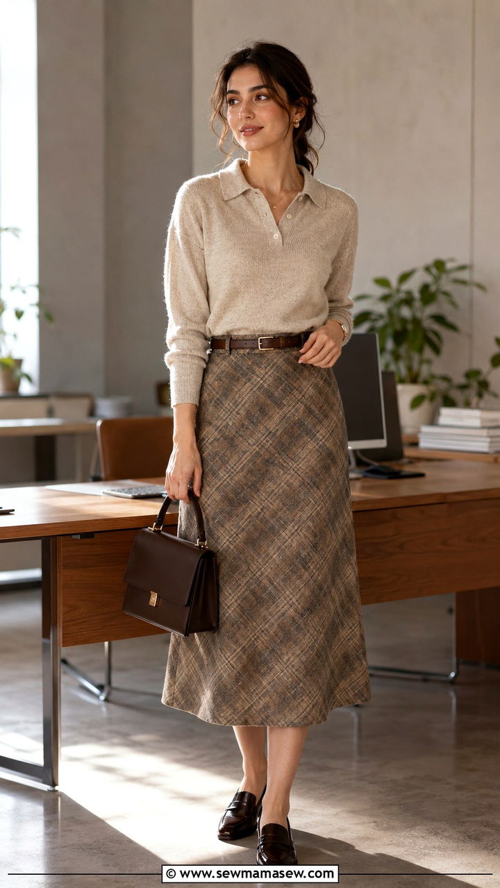 Knit Polo Tucked Into An A Line Midi Skirt - 25 poetcore outfits ideas