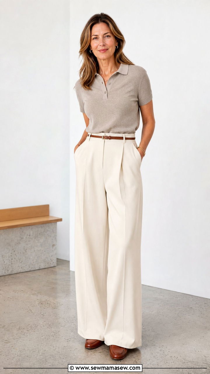 Knit Polo with Wide Leg Pants - 35 Business casual outfits for women over 40