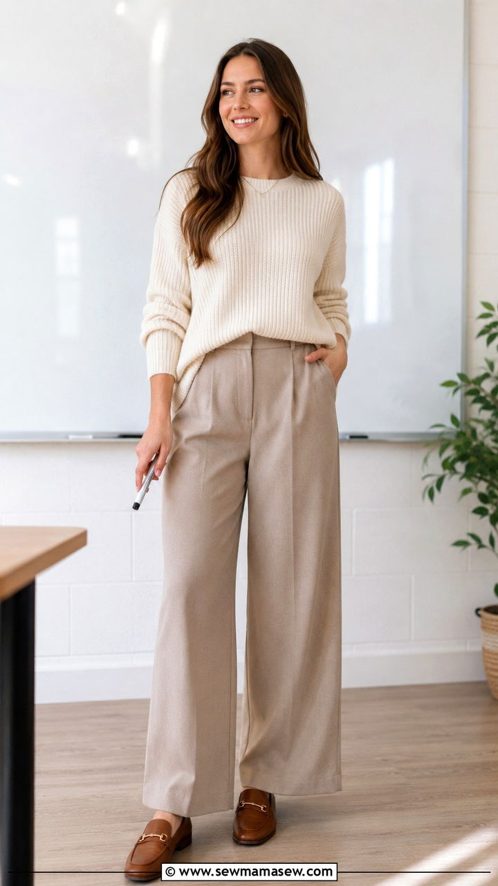Knit Pullover and Wide Leg Trousers - 30 cute teacher outfits