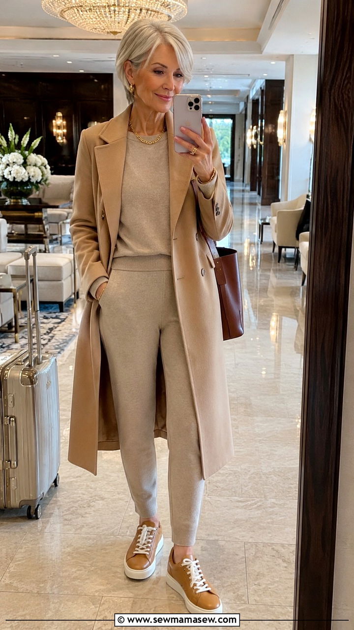 Knit Set With Tailored Coat - 30 Travel outfits for women over 60