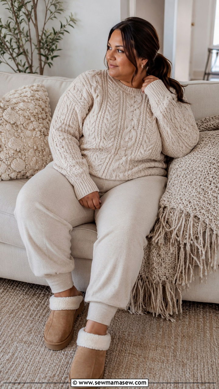 Knit Sweater And Jogger Lounge Pajama Outfit - 25 Pajama outfit ideas plus size