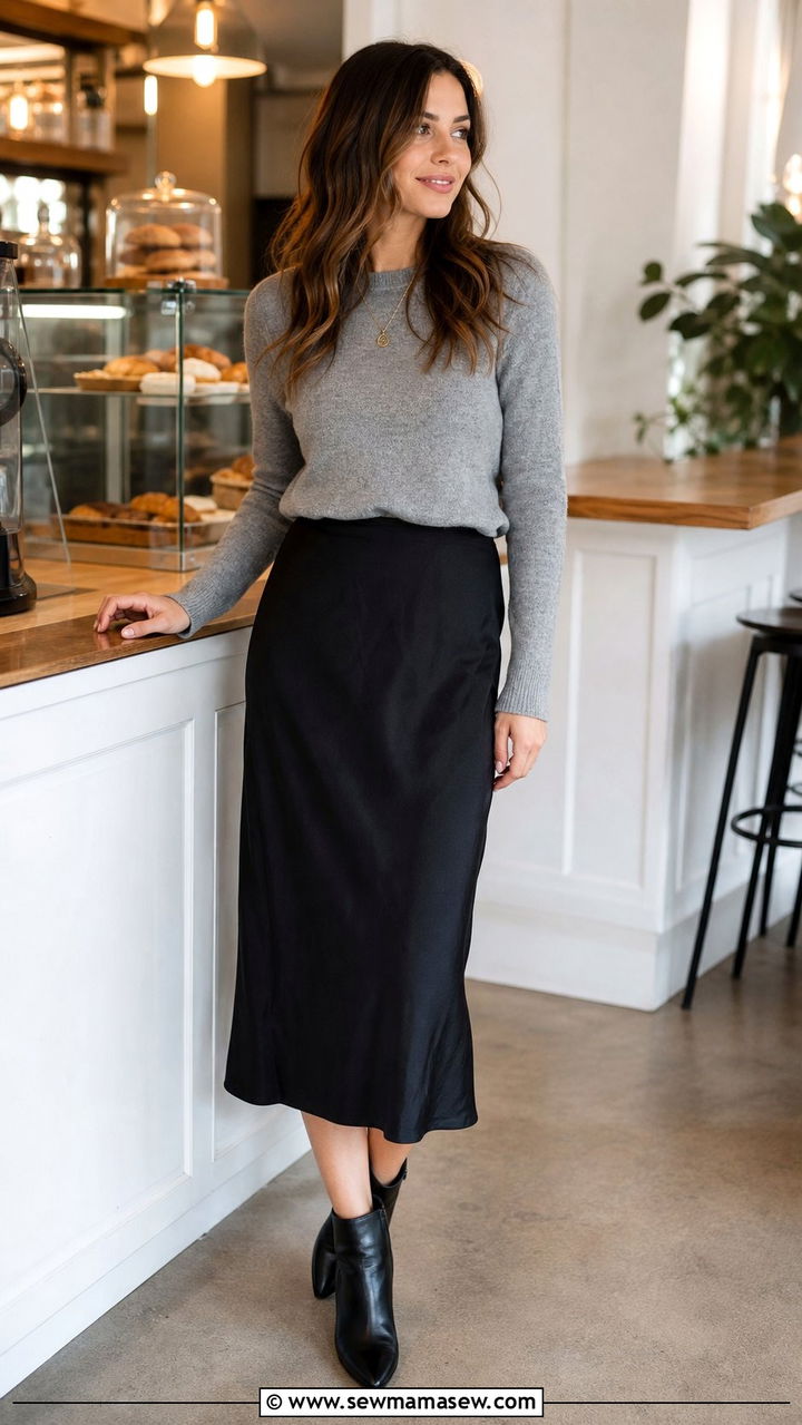 Knit Sweater And Midi Skirt Outfit - 25 Spring 10 piece capsule wardrobe