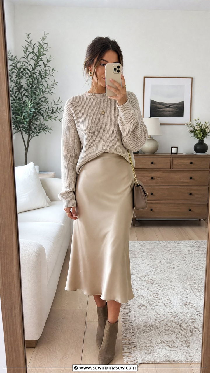 Knit Sweater And Midi Skirt Outfit - 25 casual elegant outfits