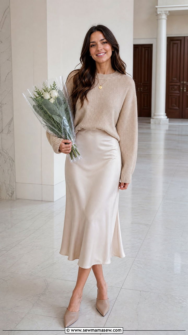 Knit Sweater And Satin Midi Skirt - 35 graduation outfits for women