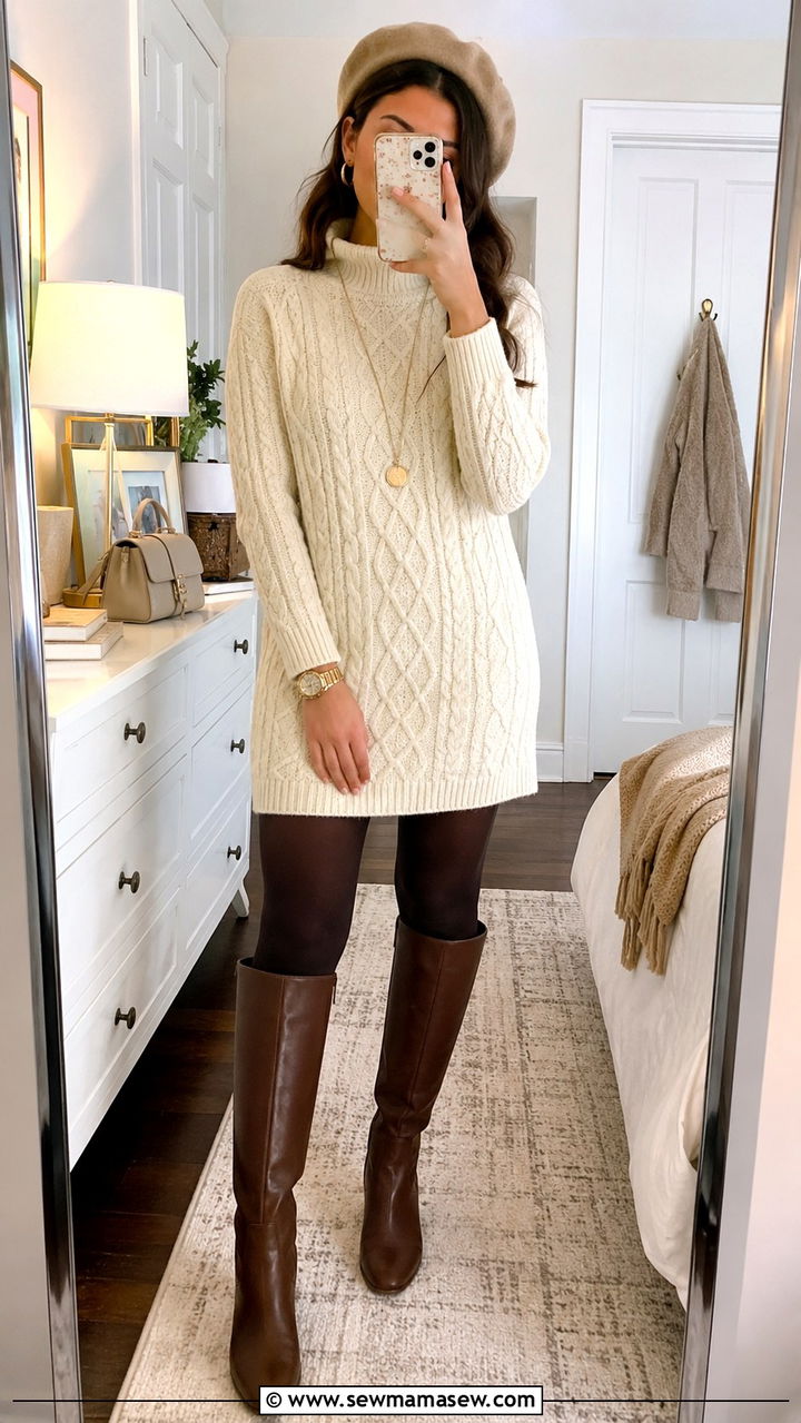 Knit Sweater Dress And Knee High Boots Outfit - 25 Preppy outfits for teens