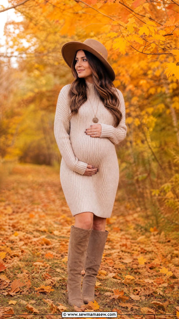 Knit Sweater Dress Maternity Photoshoot - 30 Maternity photoshoot outfit ideas
